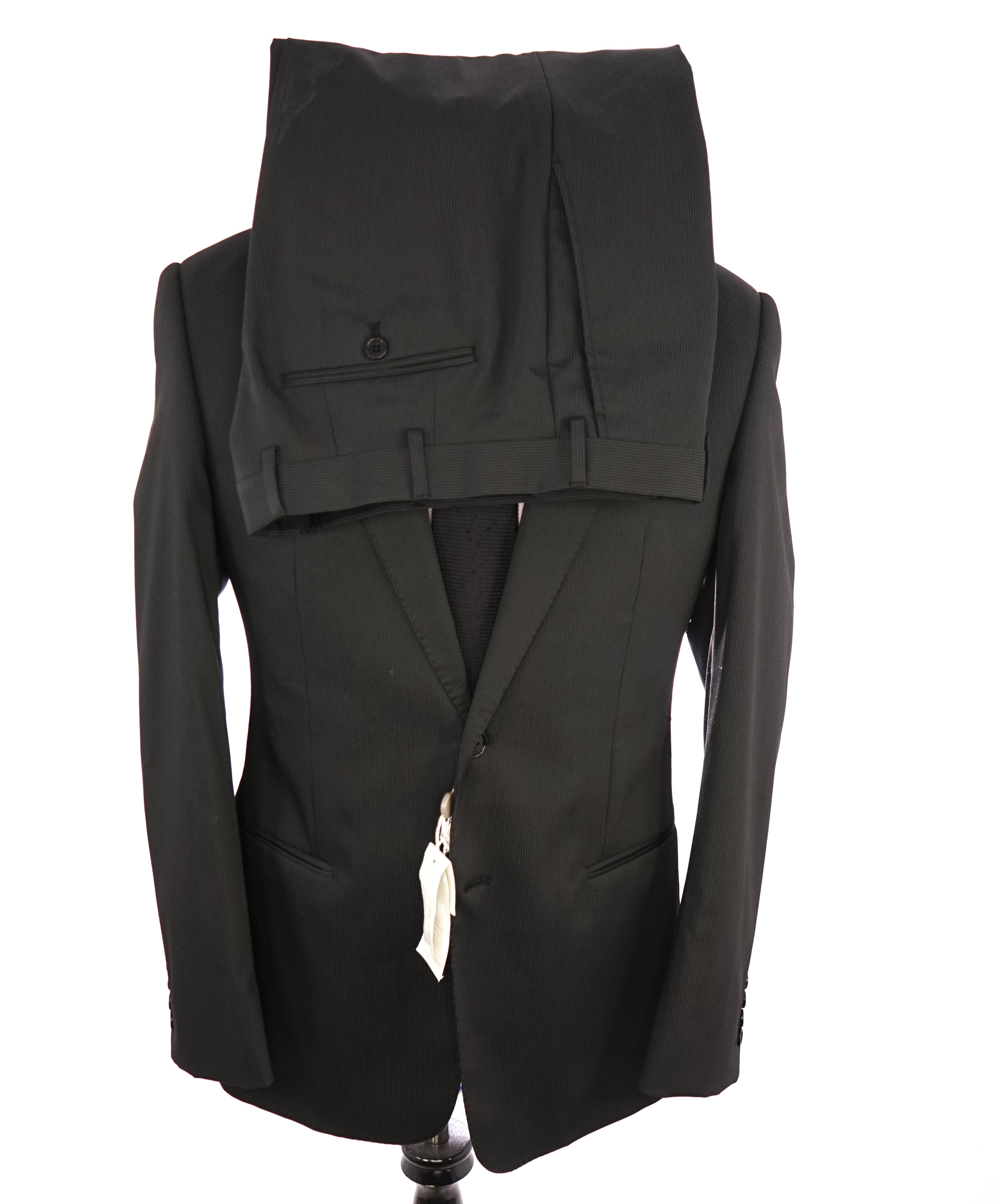 ARMANI COLLEZIONI - "Giorgio Line" Performance Blend Tonal Stripe Black Suit - 38R