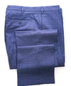 ZANELLA - Medium Blue Textured Check “Devon” Flat Front Dress Pants - 38W