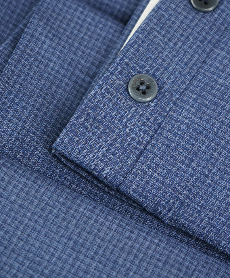 ZANELLA - Medium Blue Textured Check “Devon” Flat Front Dress Pants - 38W
