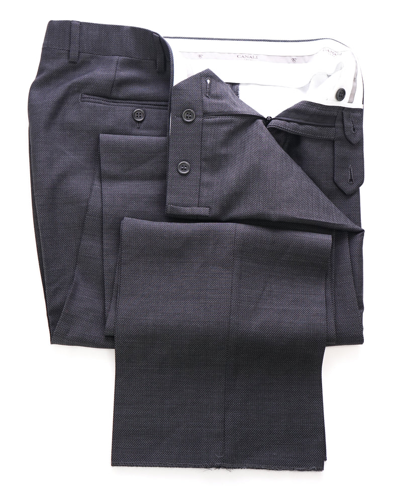 CANALI - Wool Gray Geometric Weave Flat Front Dress Pants - 37W