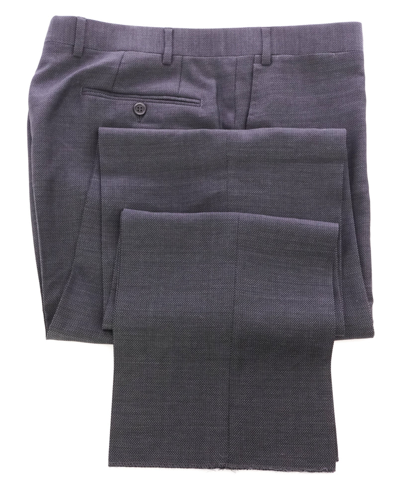 CANALI - Wool Gray Geometric Weave Flat Front Dress Pants - 37W