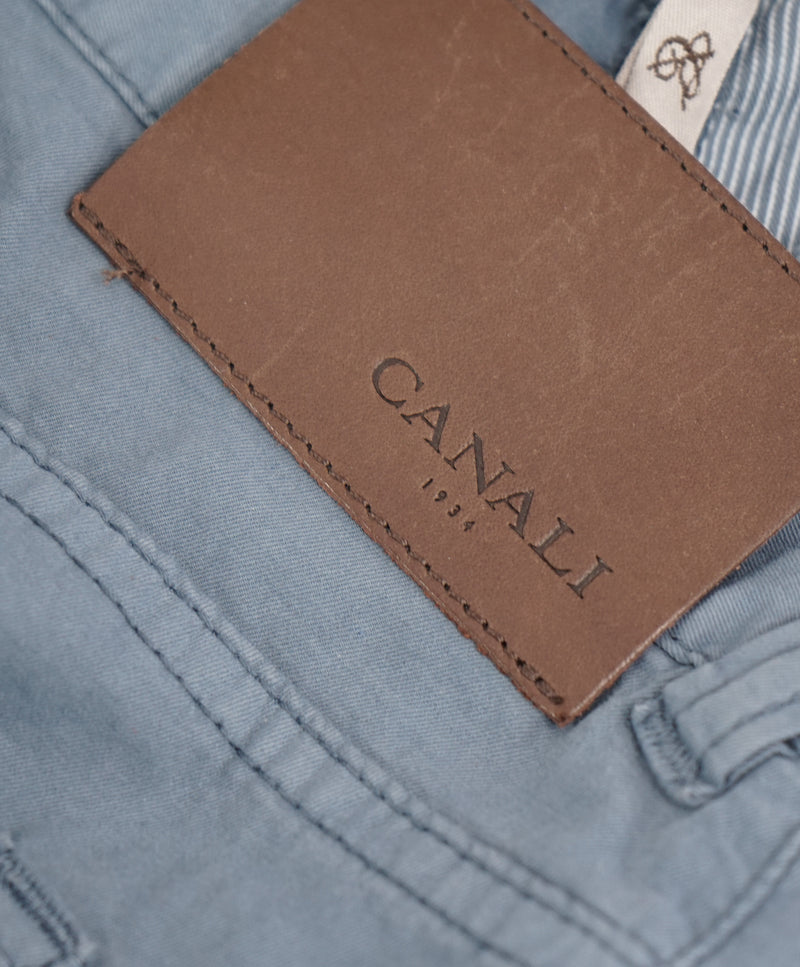 CANALI - Stone Blue Cotton/Silk/Elastane Flat Front 5-Pocket Pants - 39W