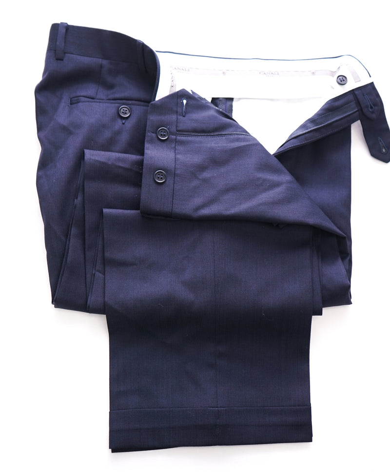 CANALI - Wool Tonal Blue Micro Stripe Flat Front Dress Pants - 36W