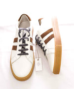 $395 ELEVENTY - Pebbled Leather Brown Suede Stripe Sneaker - 11 US (44EU)