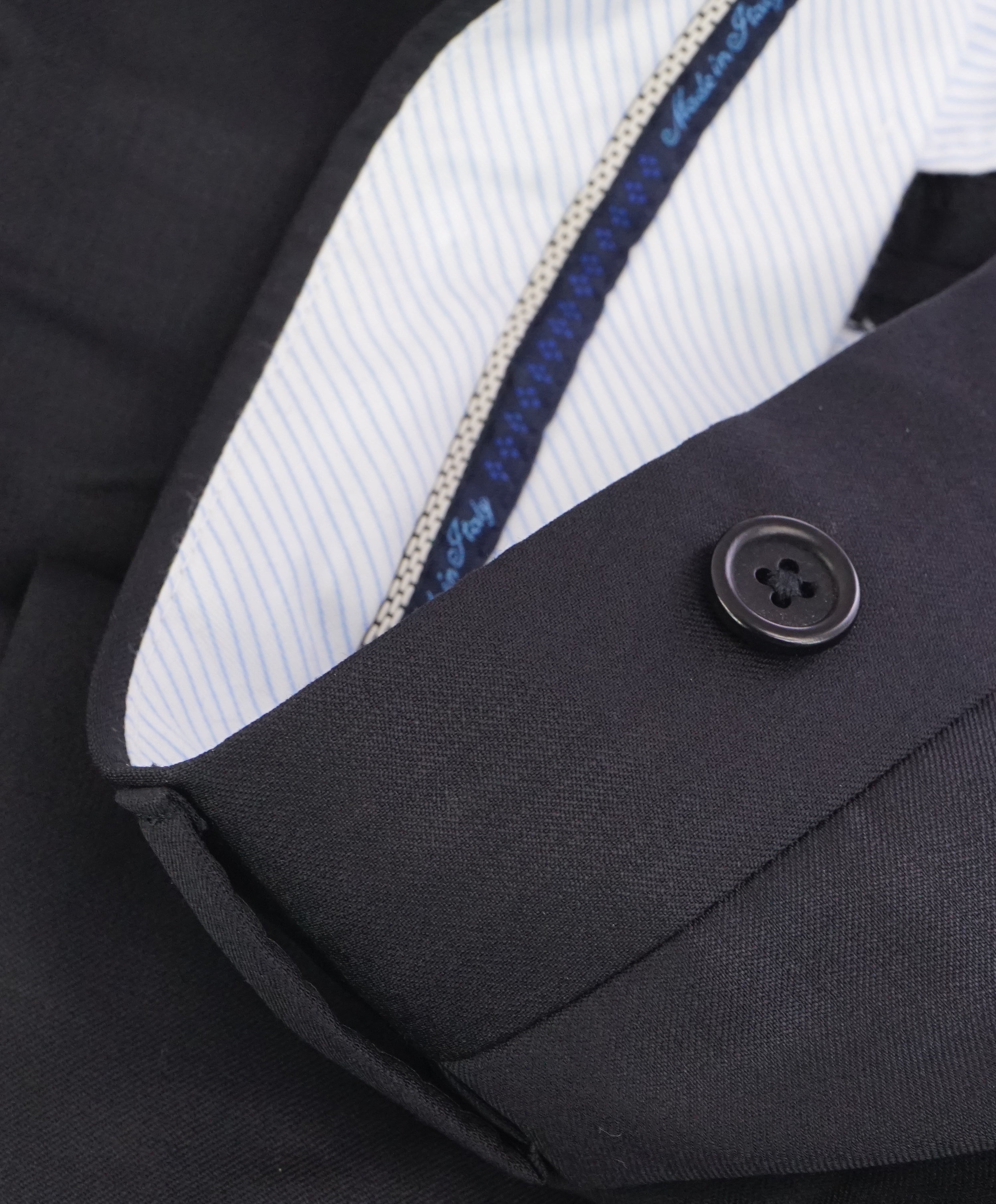 SAKS FIFTH AVE  - Black Wool & Silk MADE IN ITALY Flat Front Dress Pants - 44W