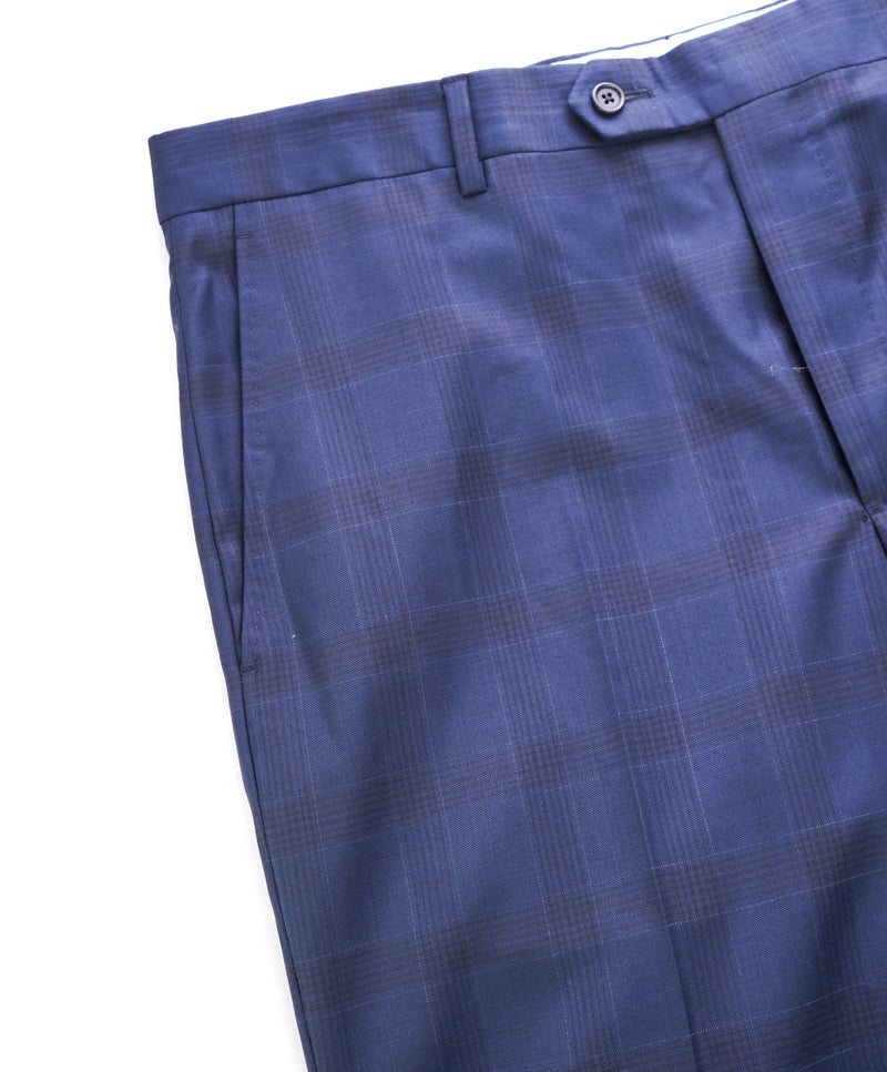SAKS FIFTH AVE - Made in ITALY Bold Blue Plaid Flat Front Dress Pants - 36W