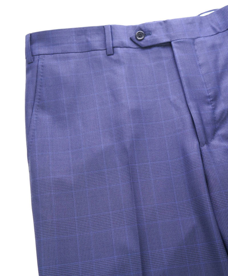 SAKS FIFTH AVE - Blue Bold Plaid Check MADE IN ITALY Flat Front Dress Pants - 38W