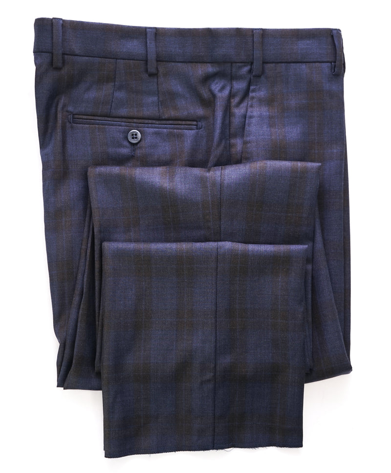 ZANELLA - Bold Blue & Brown Check Plaid “Devon” Flat Front Dress Pants - 34W