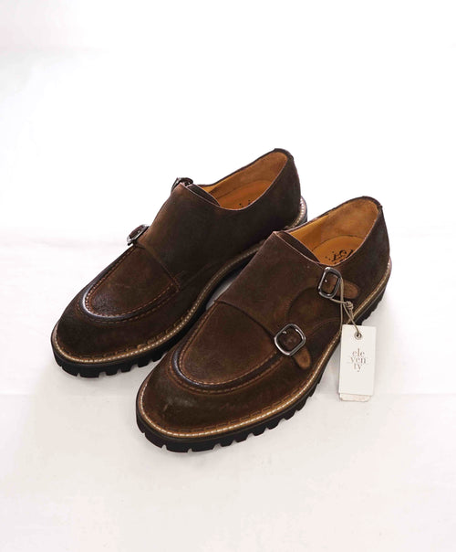 $795 ELEVENTY - Brown Monk Strap Loafers Distressed Brown Suede - 8 US (41EU)