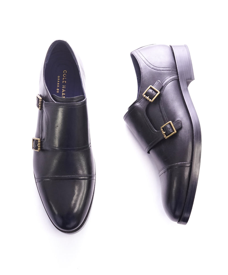 COLE HAAN - "Henry" Black Cap Toe Double Monk Strap Loafers "Grand OS” - 13