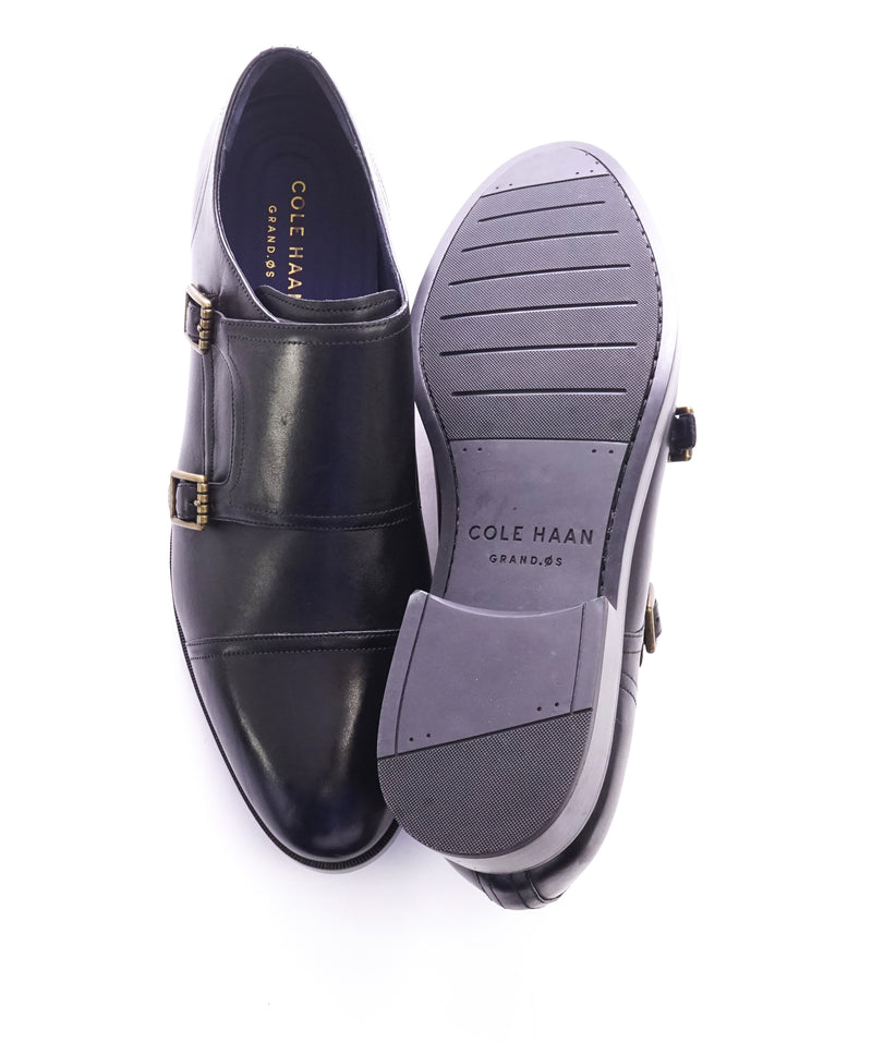 COLE HAAN - "Henry" Black Cap Toe Double Monk Strap Loafers "Grand OS” - 13