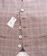 $645 ELEVENTY - *PURE SILK* Prince Wales Check Brown/Red Waistcoat Vest - 40R