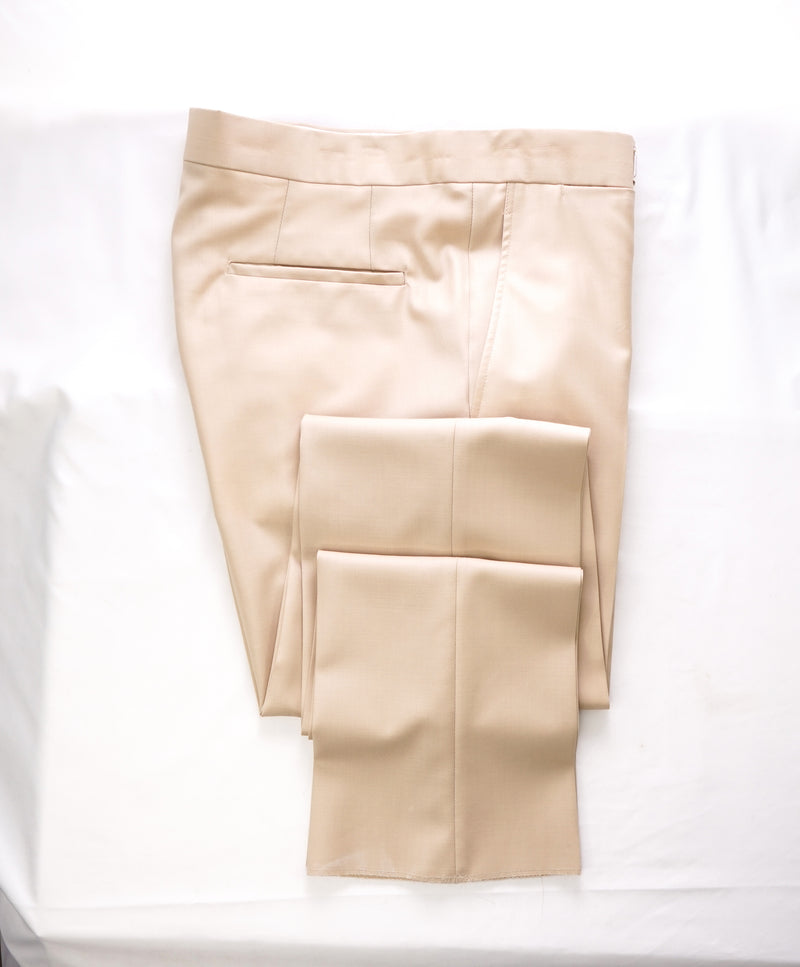 LUTWYCHE - HAND MADE IN ENGLAND Beige Premium Wool Dress Pants - 32W