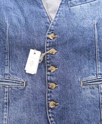 $445 ELEVENTY - *DENIM* Blue Cotton Horn Style Waistcoat Vest - 40R (M)