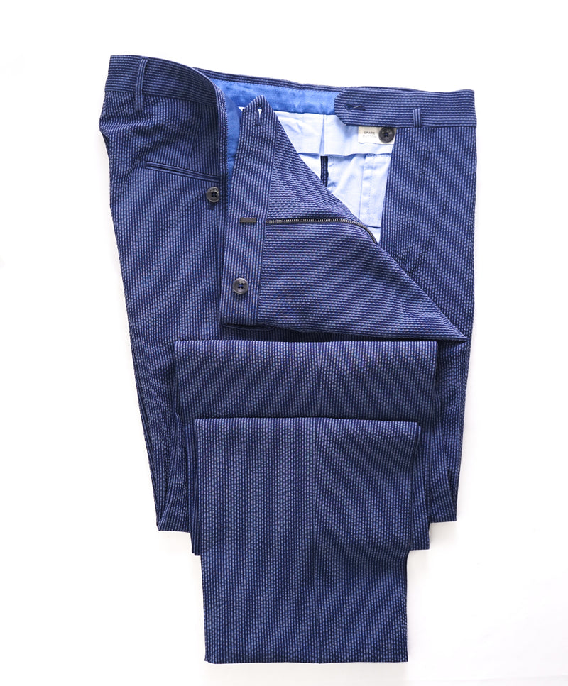 INCOTEX - "Modern Fit" Pattern M Seersucker Blue Cotton Dress Pants  -  32W