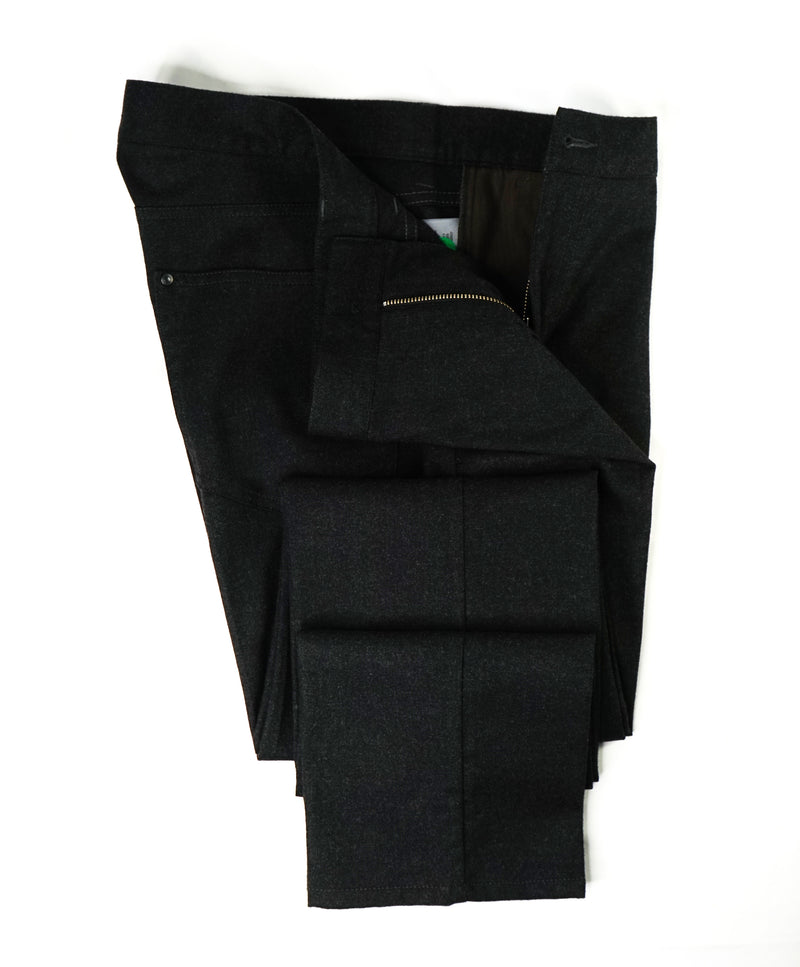 JOHN VARVATOS - 5-Pocket Charcoal Flannel Flat Front Dress Pants - 32W