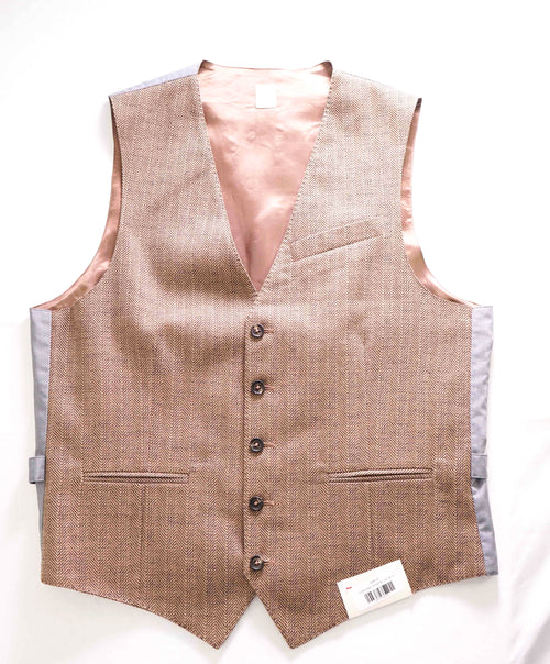 $495 ELEVENTY - *COTTON* Brown Neutral Herringbone Waistcoat Vest - 40R