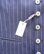 $445 ELEVENTY - *WOOL/SILK* Blue Ivory Chalk Stripe Waistcoat Vest - 40R