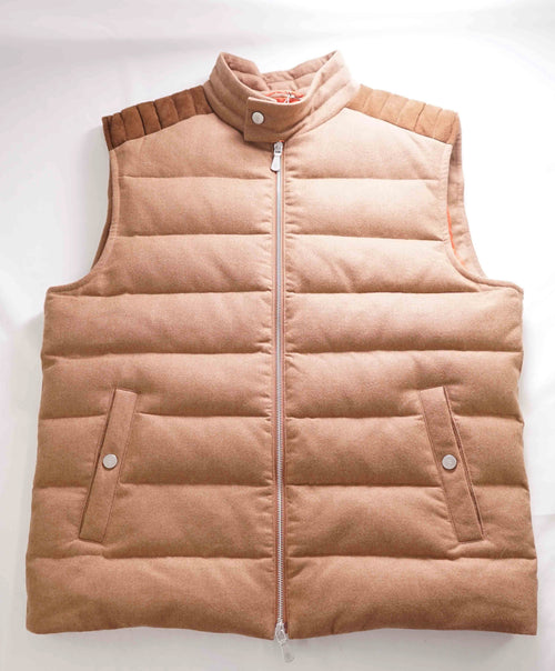 $1,695 ELEVENTY - *SUEDE / WOOL* Platinum Brown Puffer Coat Vest - 40R (M)