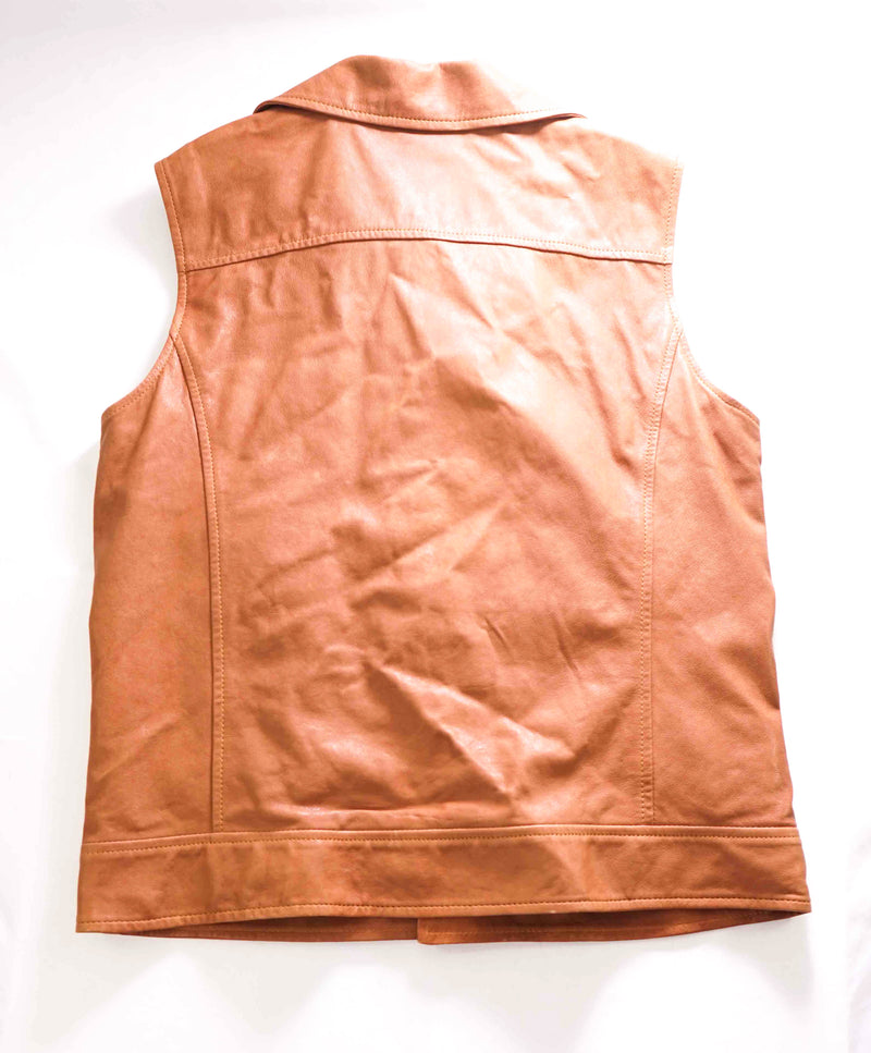 $1,695 ELEVENTY - *GOAT SKIN* Leather Brown Moto Asymmetrical Vest - 40R (M)