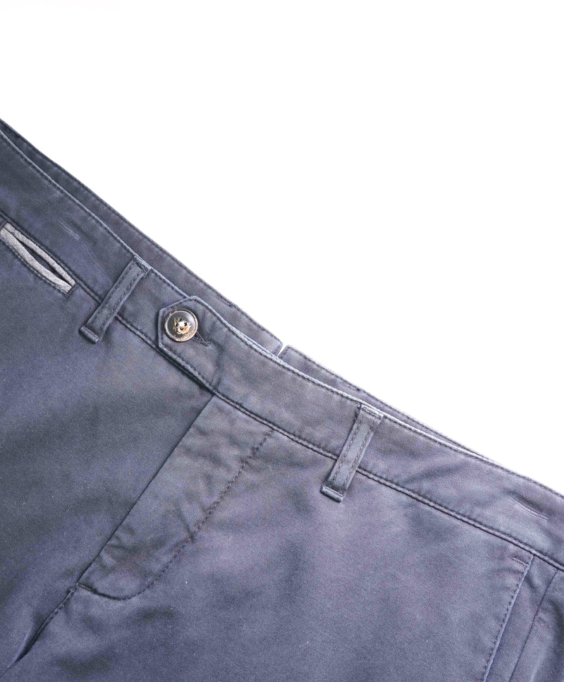 $395 ELEVENTY - Contrast Piping Navy Blue Cotton Chino Pants - 33W