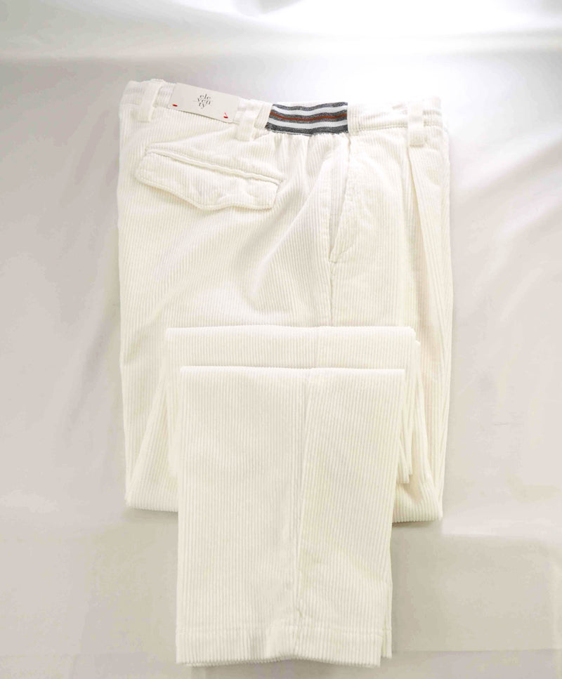 $695 ELEVENTY - JOGGER *SUEDE Draw String* White Cotton Corduroy Pants- 34W