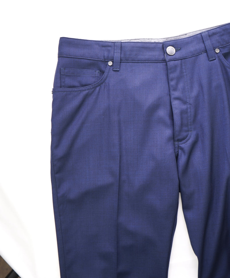 ERMENEGILDO ZEGNA - Cobalt Blue WOOL Brown Logo Tag 5-Pocket Pants - 34W