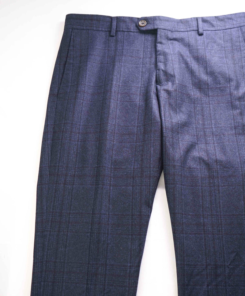 $695 ELEVENTY - Blue CASHMERE / WOOL / SILK Check Slim Dress Pants- 34W