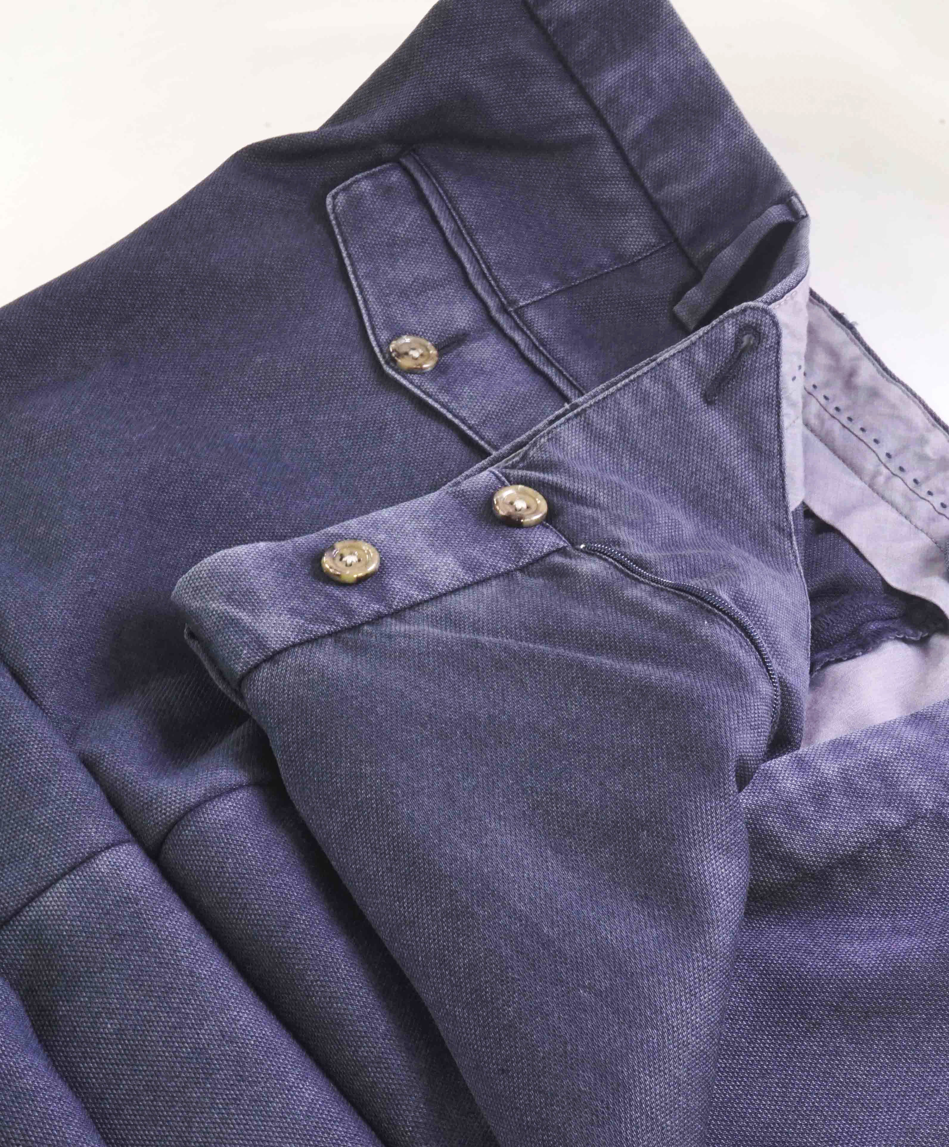 $495 ELEVENTY - Wool Blue Weathered Jacquard Micro Dart Slim Dress Pants- 42W