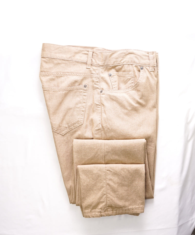 EIDOS By ISAIA - SLIM 5-Pocket Flat Front Textured Beige Pants - 30W