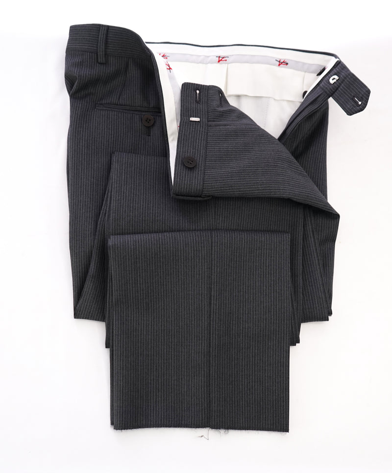ISAIA - Gray Micro Pencil Stripe Dress Pants Flat Front - 31W