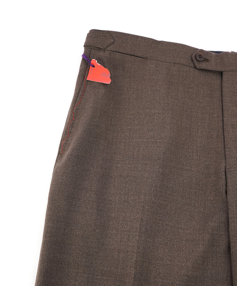 ISAIA - Brown "Side Tab" Dress Pants Flat Front - 37W