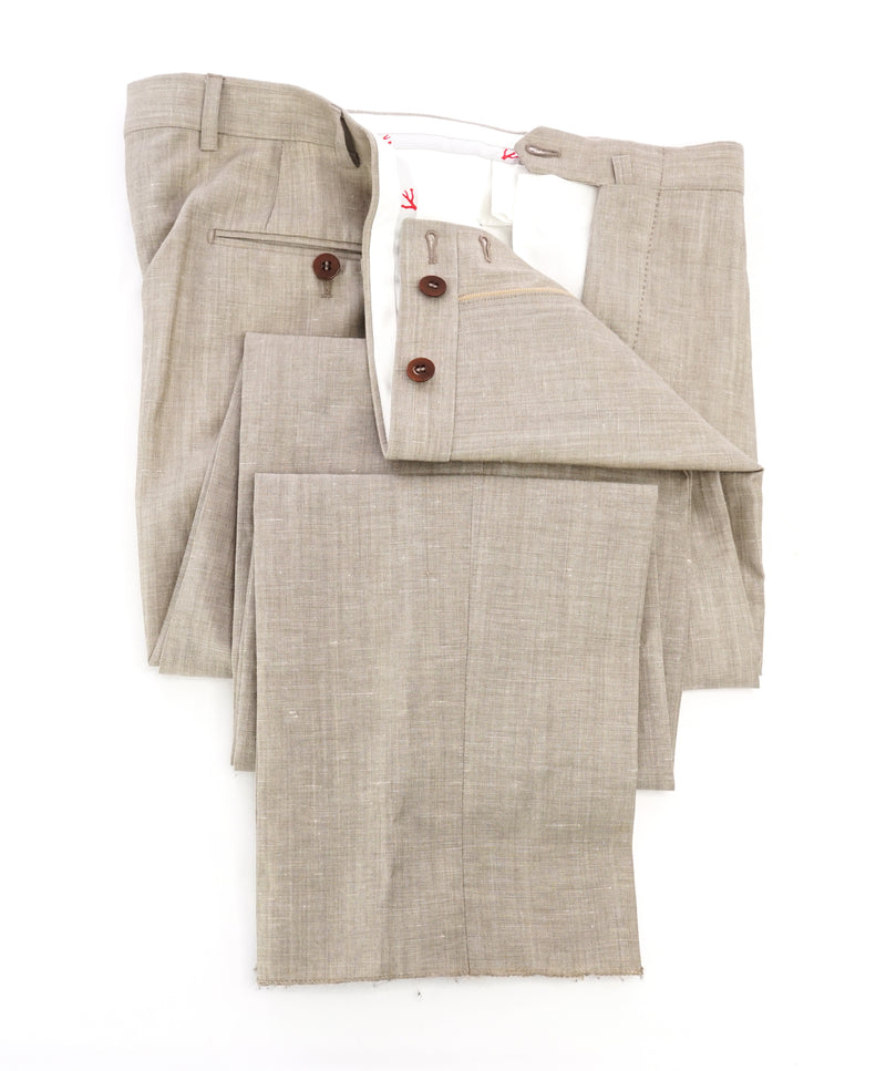 ISAIA - Stone Beige Linen Blend Summer Dress Pants Flat Front - 35W