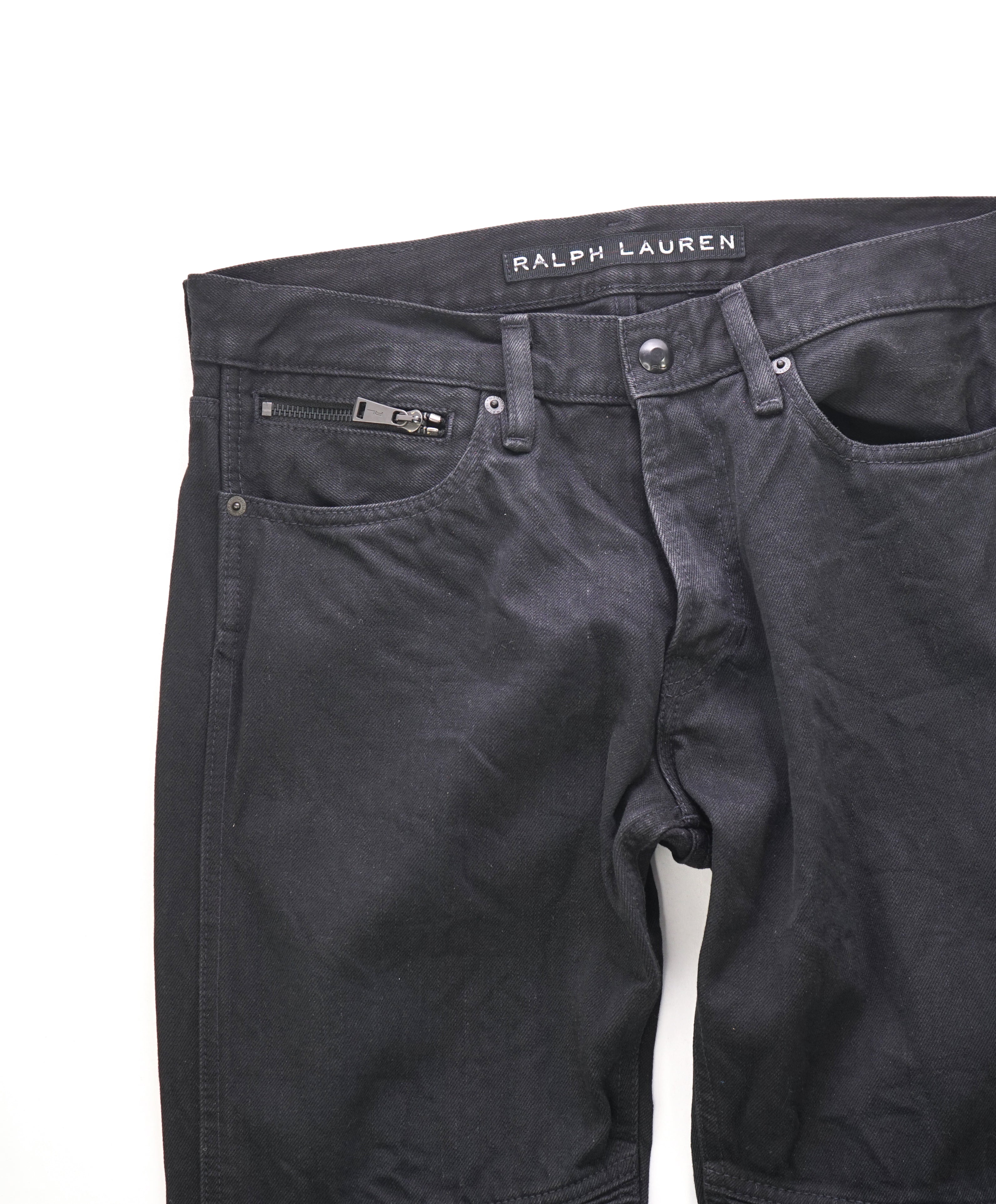 RALPH LAUREN BLACK LABEL - Black Cotton Distressed LOGO