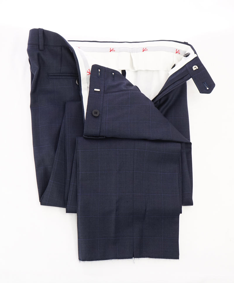 ISAIA - Tonal Blue Windowpane Dress Pants Flat Front - 35W