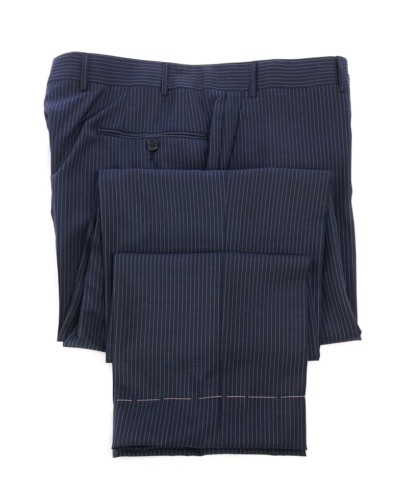 CORNELIANI - Contrast Stripe Blue MOHAIR Blend Flat Front Dress Pants - 37W