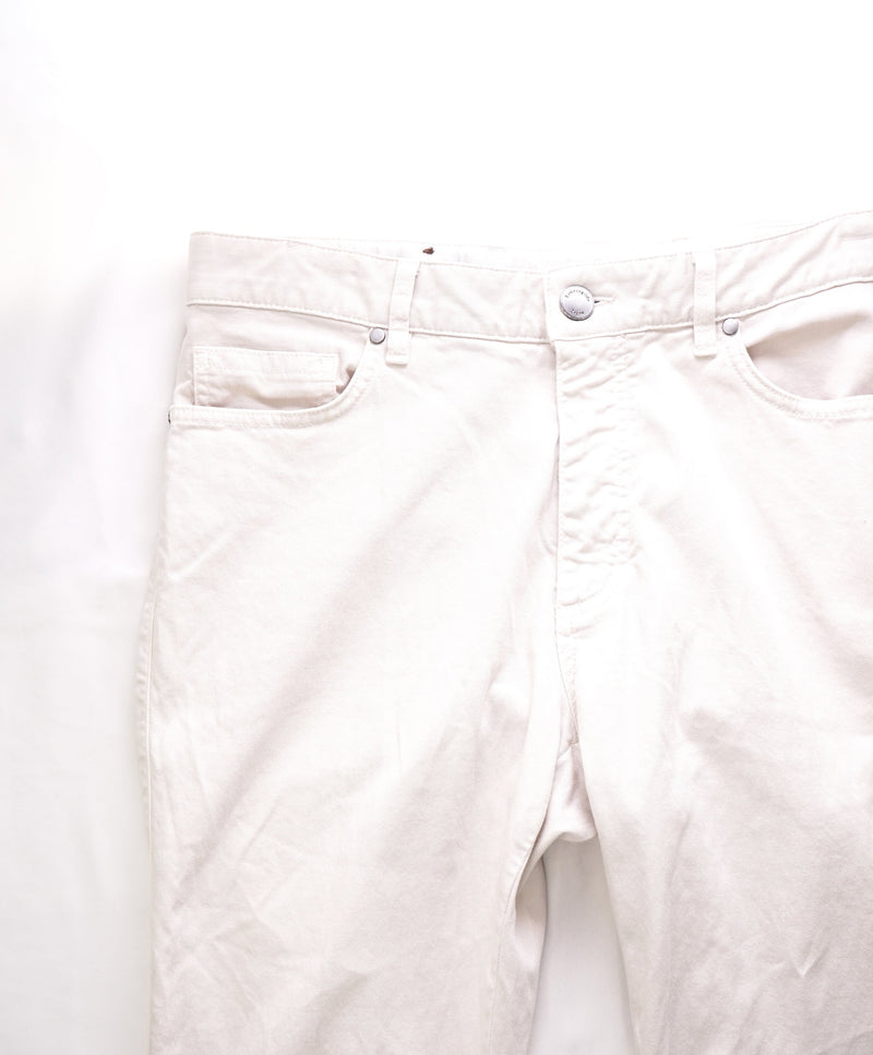 ERMENEGILDO ZEGNA - Ivory Cotton/Elastane Logo Tag 5-Pocket Pants - 33W