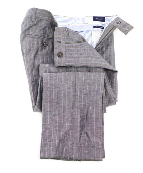 FACONNABLE - Gray & Blue Chalk Stripe Linen Blend Dress Pants - 30W