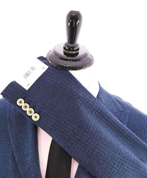 $1,295 ELEVENTY - Blue Check Cotton/Linen Contrast Button Blazer - 40 (50 EU)