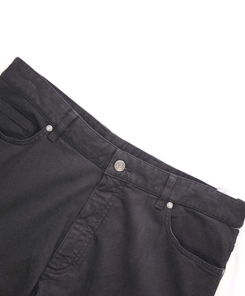 ERMENEGILDO ZEGNA - Black Cotton/Elastane Logo Tag 5-Pocket Pants - 34W