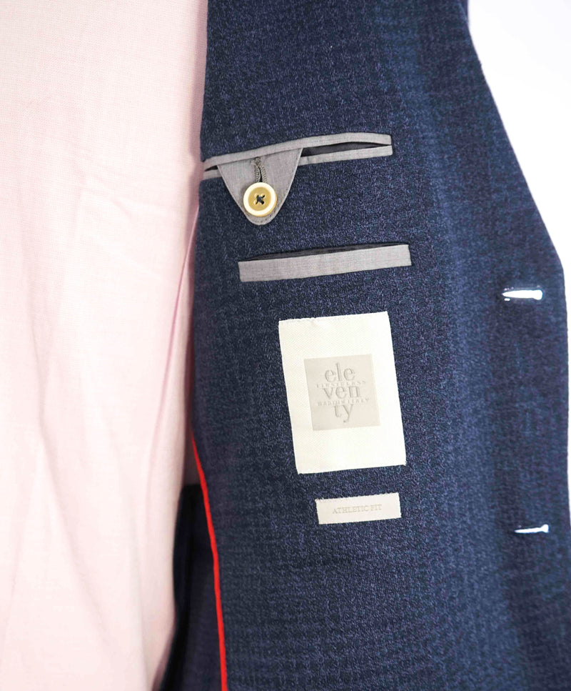 $1,295 ELEVENTY - Blue Check Cotton/Linen Contrast Button Blazer - 40 (50 EU)