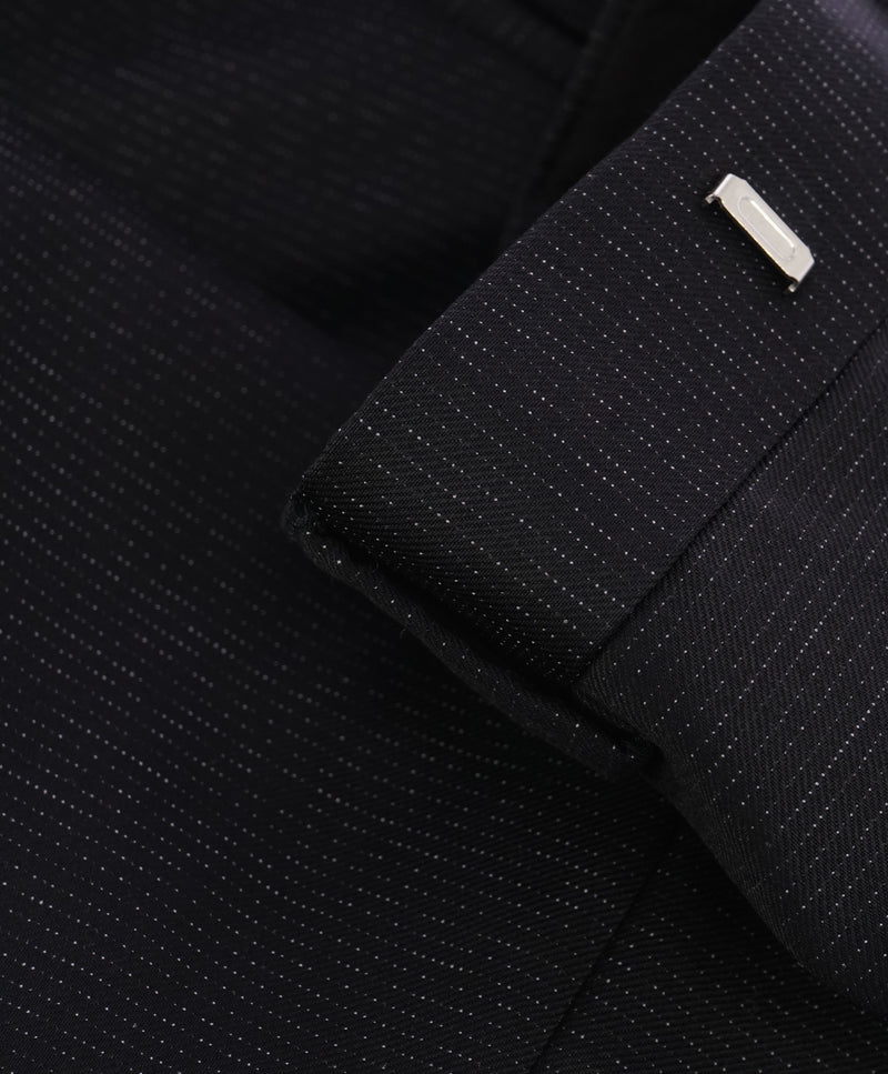 STRELLSON - Slim Black Wool Abstract Check Dot Flat Front Dress Pants - 33W