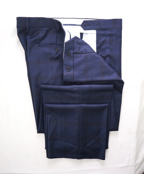SAKS FIFTH AVE - Blue Check Plaid MADE IN ITALY Flat Front Dress Pants -  38W