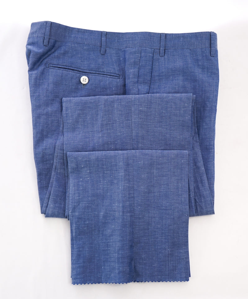 CORNELIANI - "Wool & Linen Blend" Blue Flat Front Dress Pants - 35W