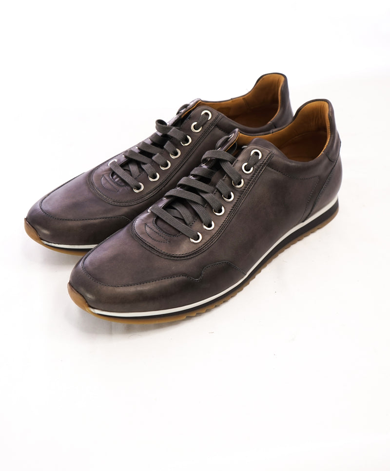 MAGNANNI - Lace Up Gray Patina Leather Sneakers W Rubber Sole - 9
