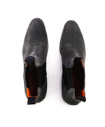 SANTONI - Gray Suede Ankle Chelsea Boot W Logo Sole & Straps - 12