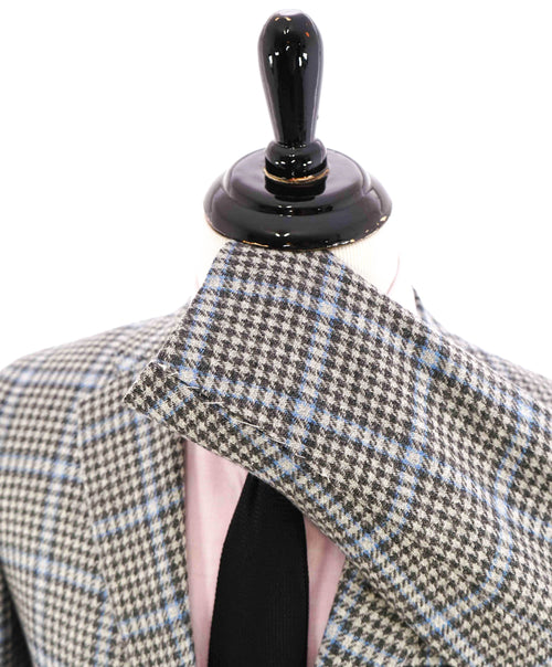 $8,125 KITON - *CASHMERE* Gray & Blue Houndstooth Check Blazer - 38S