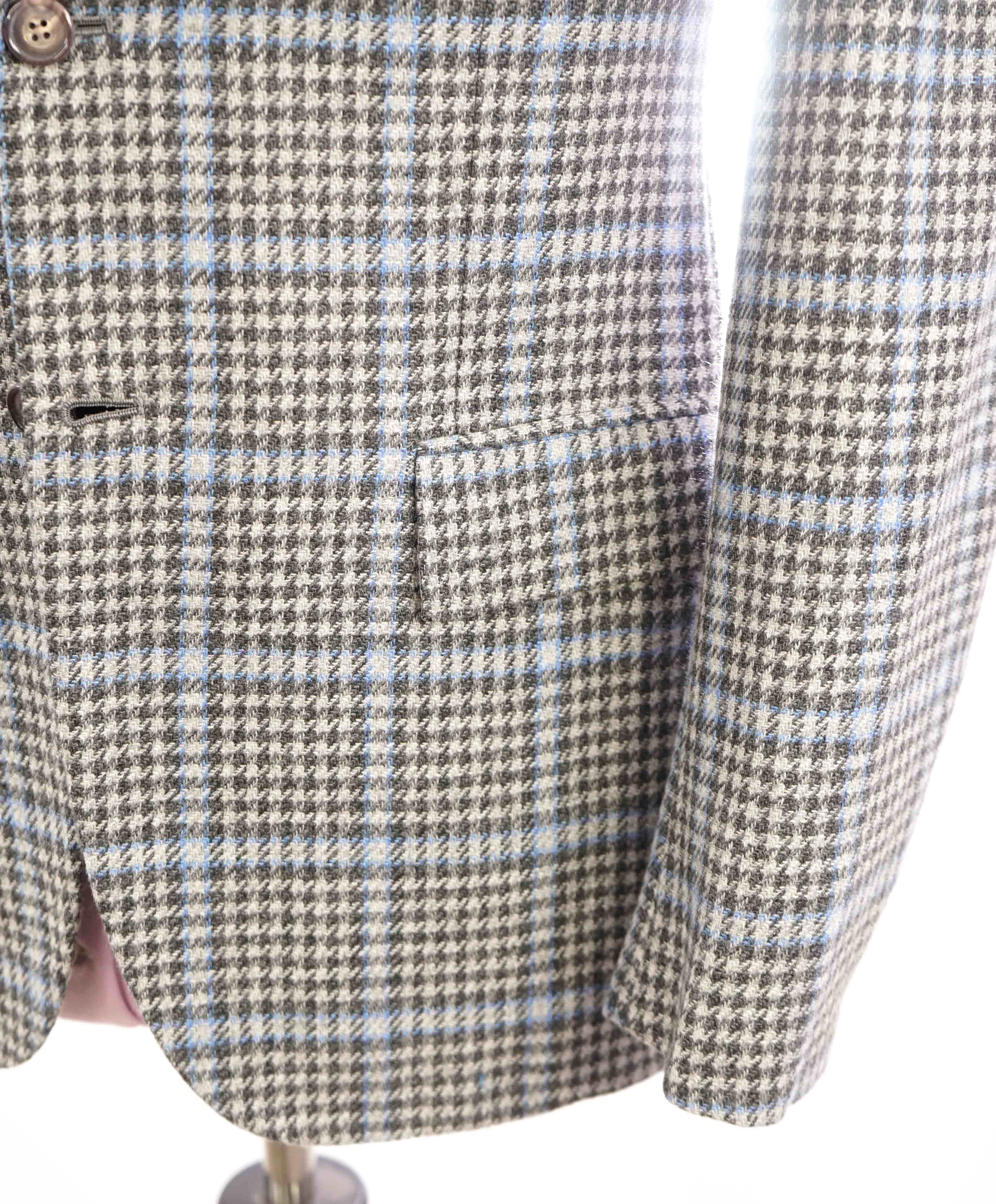 $8,125 KITON - *CASHMERE* Gray & Blue Houndstooth Check Blazer - 38S
