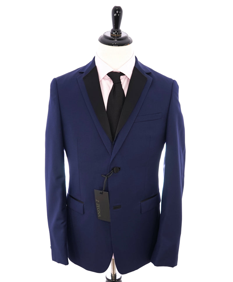 Z ZEGNA - Cobalt Blue Textured Fabric W Navy Silk Lapel Drop 8 Tuxedo Suit - 40R