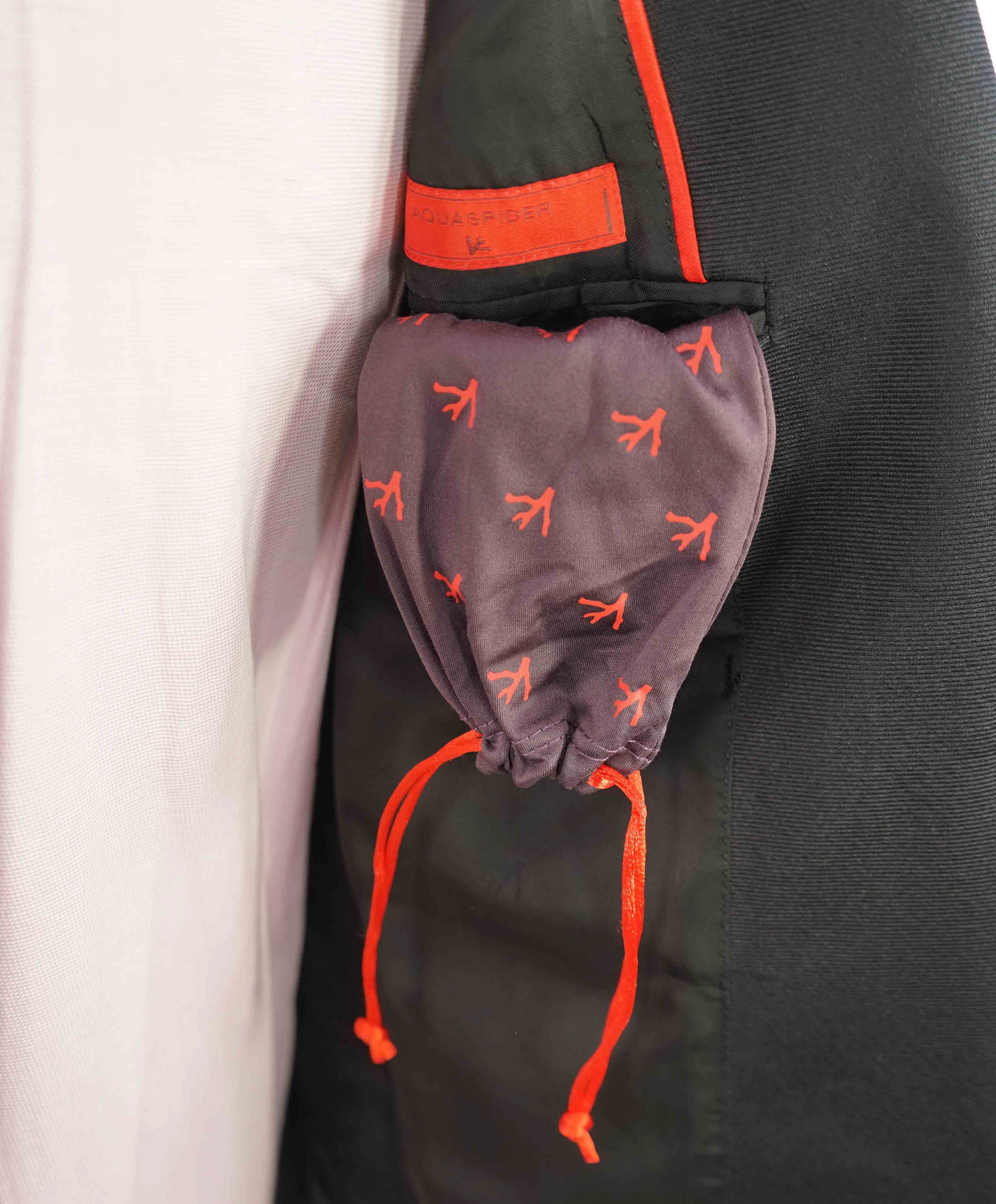 $4,595 ISAIA - "AQUASPIDER" Satin PEAK LAPEL Black Wool Tuxedo - 46R